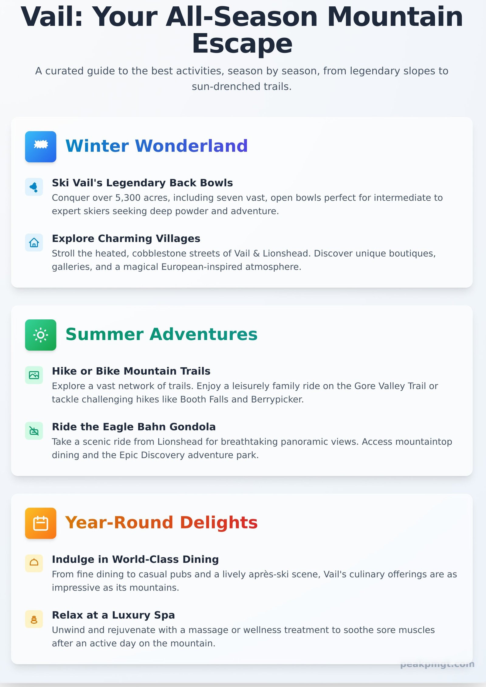 Top 10 Unforgettable Things to Do in Vail, Colorado - Infographic